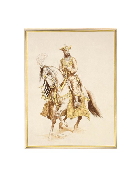 

Exotic India Yellow A Mughal Prince Hand-Painted Wall Art