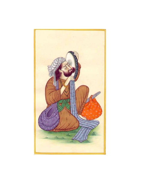 

Exotic India Purple & Brown Printed Dhapli Player Wall Art