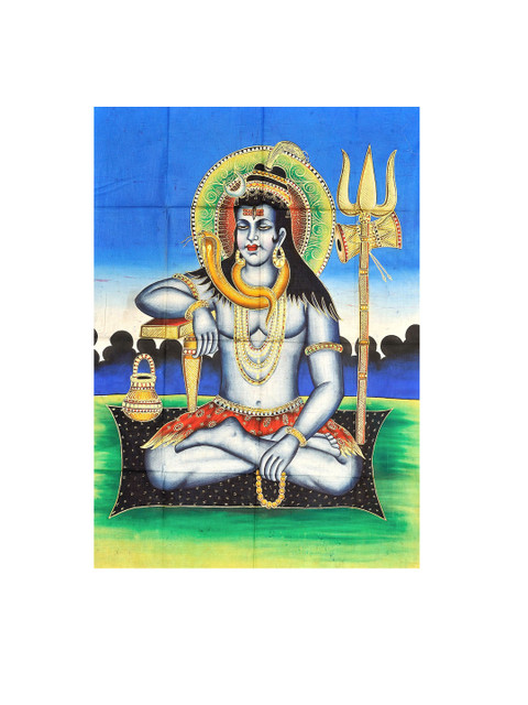 

Exotic India Blue & Green Printed Meditating Shiva Wall Art