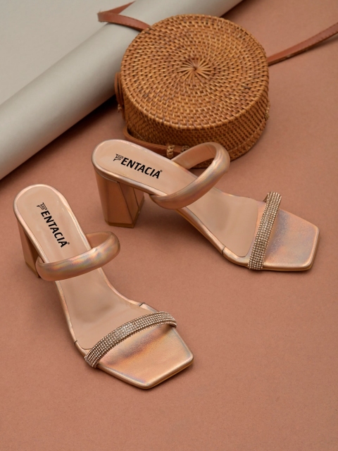 

Fentacia Women Gold Embellished Party Block Heels