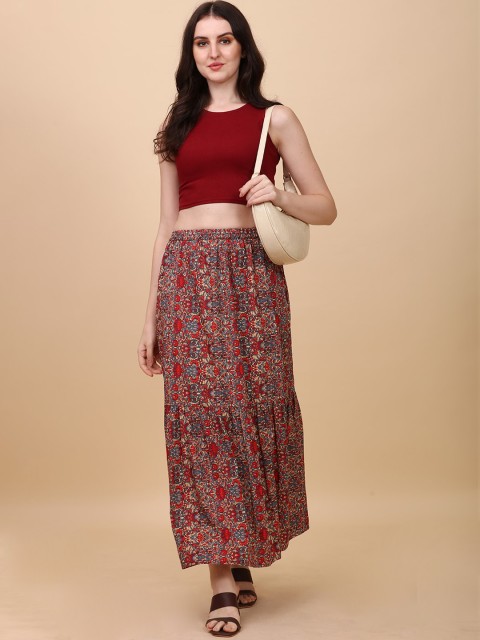 

GUNVANTI FAB Women Maroon Floral Empire Kurti with Trousers