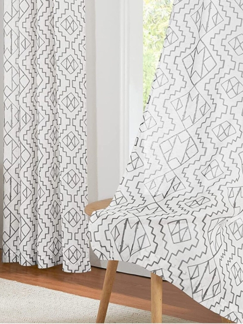 

URBAN SPACE Grey Set of 2 Geometric Sheer Long Door Curtain