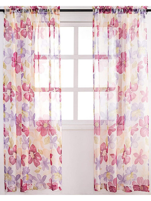 

URBAN SPACE Pink & Purple Set of 2 Floral Sheer Long Door Curtain