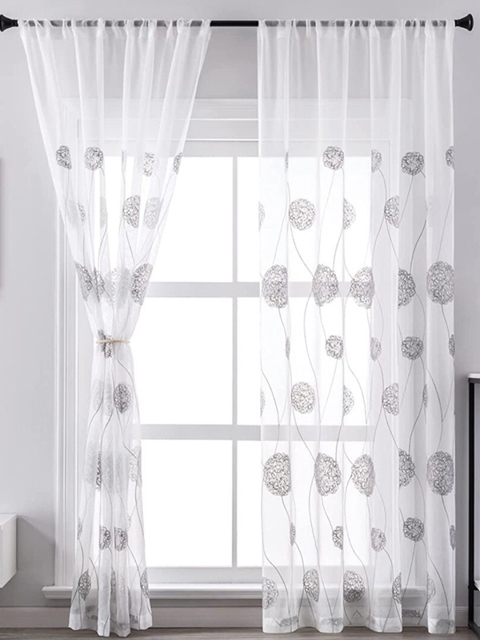 

URBAN SPACE Grey & White Set of 2 Geometric Sheer Window Curtain