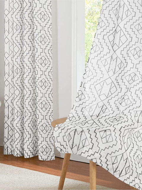 

URBAN SPACE Grey & Off White Set of 2 Sheer Window Curtain