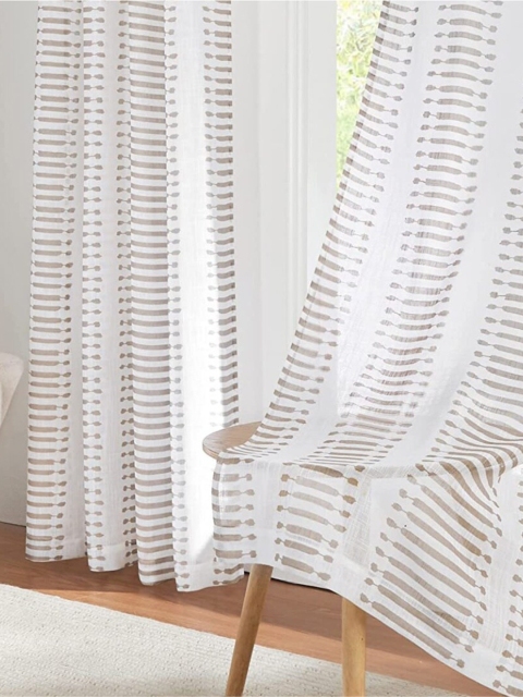 

URBAN SPACE Set of 2 Taupe & White Striped Sheer Window Curtains