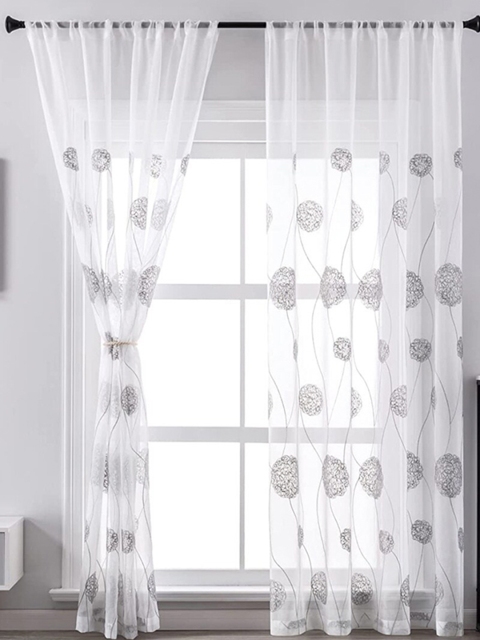 

URBAN SPACE White & Grey Set of 2 Geometric Sheer Long Door Curtain