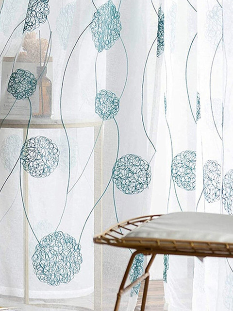 

URBAN SPACE Turquoise Blue & White Pack of 2 Geometric Sheer Window Curtain