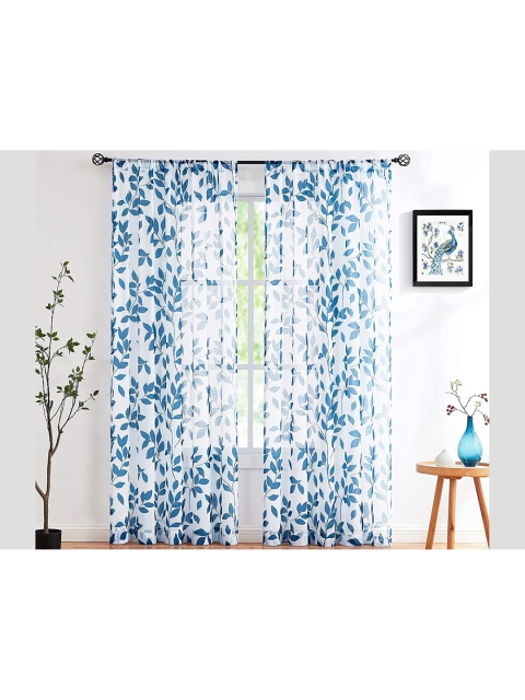 

URBAN SPACE Blue & White Set of 2 Floral Sheer Long Door Curtain