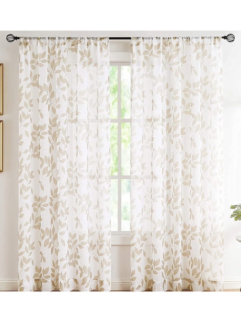 

URBAN SPACE Taupe & White Set of 2 Sheer Long Door Curtain