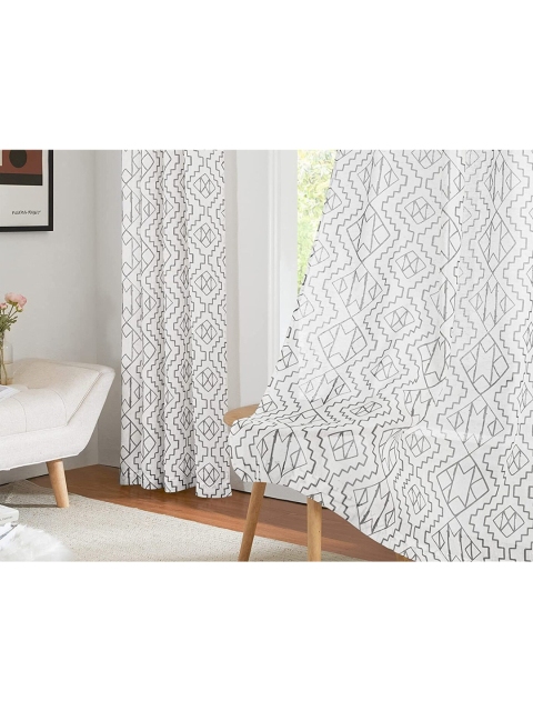 

URBAN SPACE Grey & White Set of 2 Geometric Sheer Door Curtain