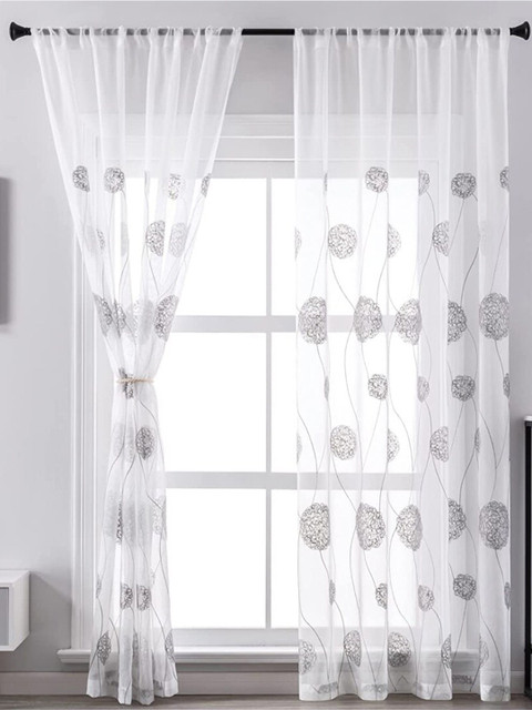 

URBAN SPACE Grey & Off White Set of 2 Sheer Door Curtain