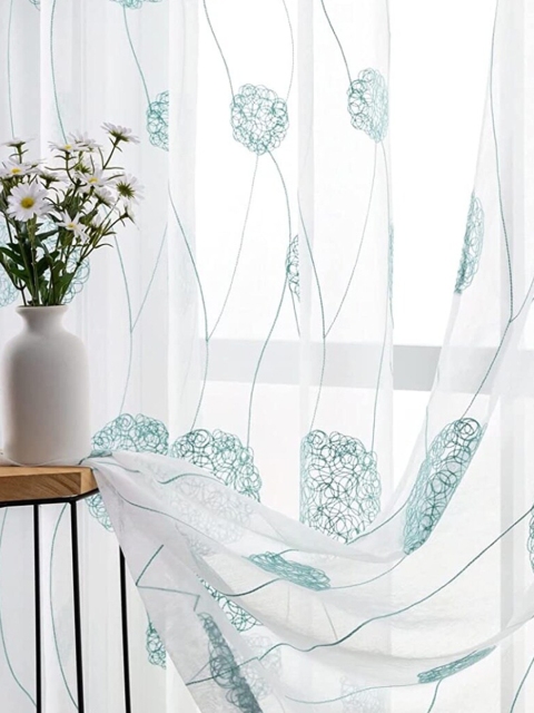 

URBAN SPACE Turquoise Blue & White Set of 2 Sheer Door Curtain