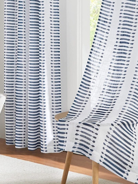 

URBAN SPACE Blue & Off White Set of 2 Sheer Long Door Curtain