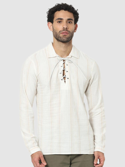 

Celio Men White Classic Horizontal Striped Casual Shirt