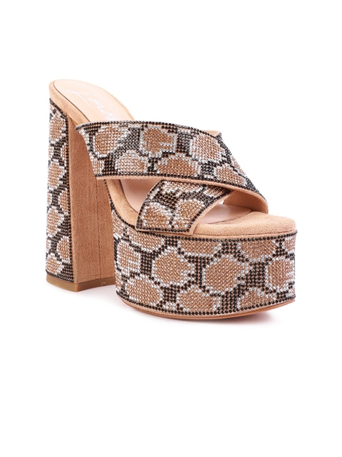 

London Rag Women Gold-Toned Printed Block Heels