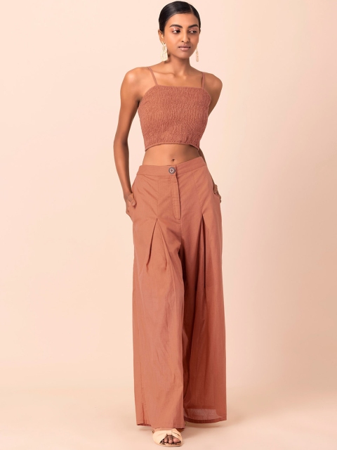 

Earthen BY INDYA Women Orange Colored Pure Cotton Top & Palazzo Co-Ords