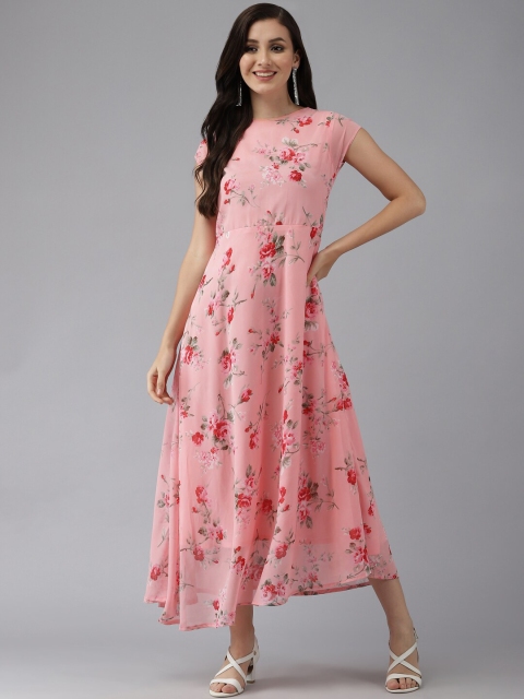 

Aarika Women Peach-Coloured Floral Georgette Maxi Dress