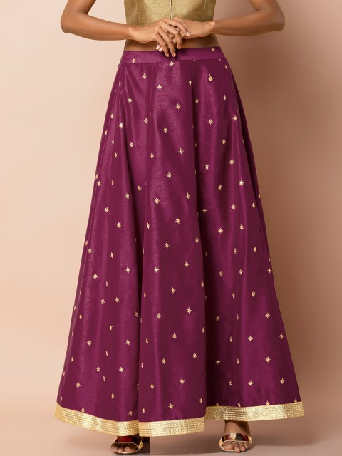 

INDYA Women Burgundy Embroidered Flared Maxi Skirt