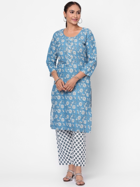 

Kastiel Women Floral Printed Gotta Patti Kurta with Palazzo, Blue