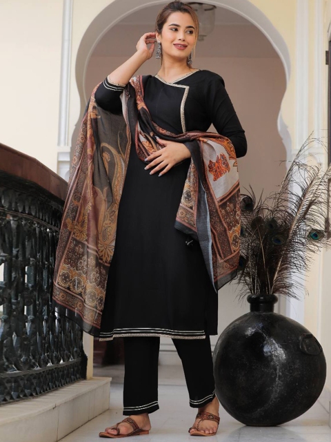

SINGNI Women Black Printed Kurta with Salwar & With Dupatta
