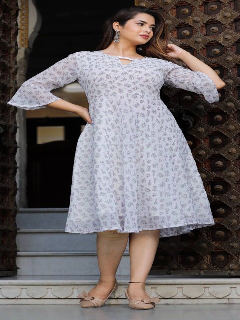 

SINGNI White Floral Georgette A-Line Midi Dress