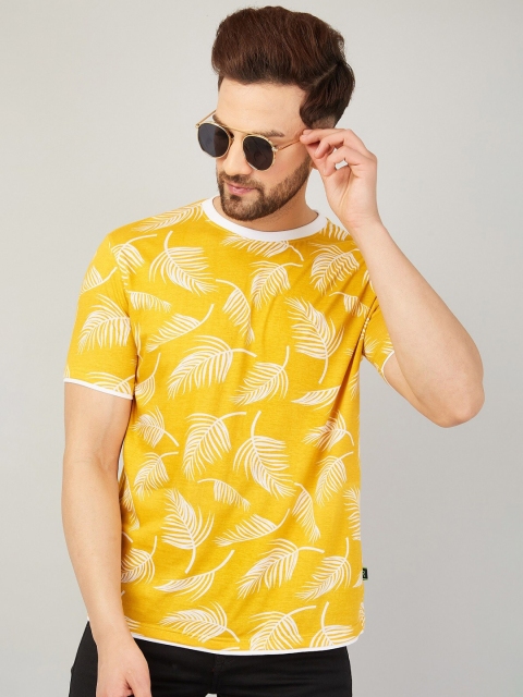 

Rodzen Men Mustard Leaves Printed Pure Cotton T-shirt