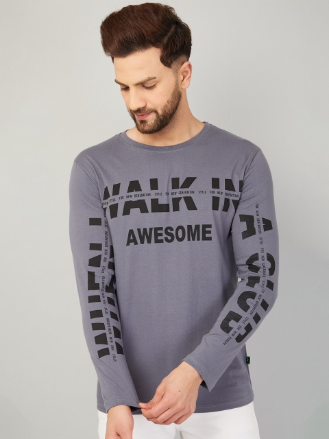 

Rodzen Men Grey Typography Printed Pure Cotton T-shirt