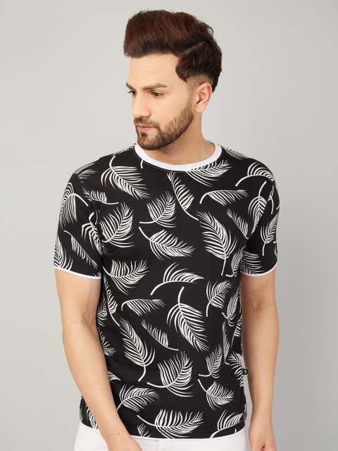 

Rodzen Men Black Tropical Printed Pure Cotton T-shirt