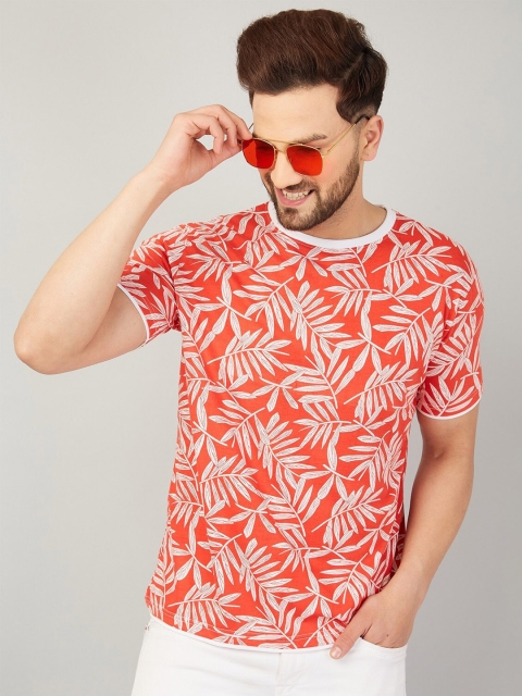 

Rodzen Men Red Pure Cotton Floral Printed Tropical Pure Cotton T-shirt
