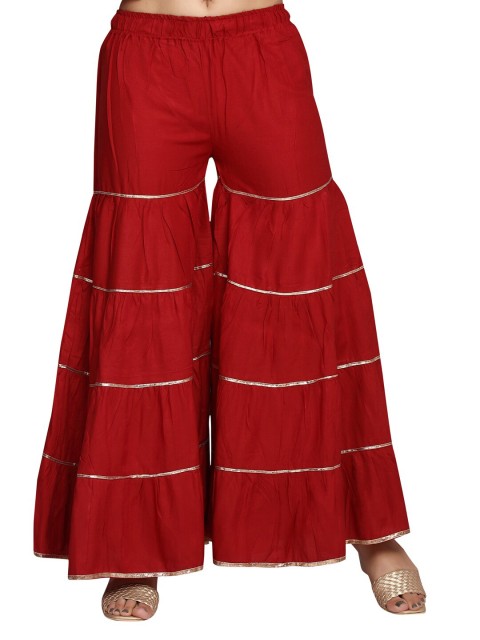 

Aarika Women Maroon & Gold-Toned Handloom Ethnic Palazzos
