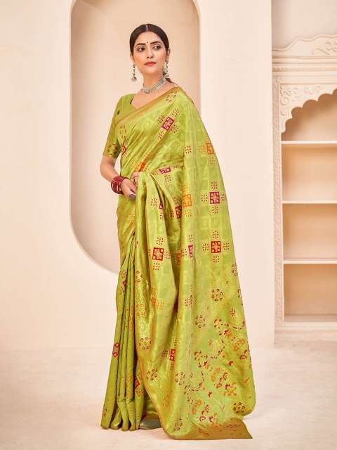 

ODETTE Green & Pink Woven Design Zari Silk Blend Banarasi Saree