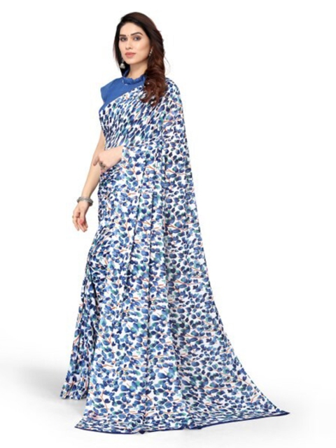 

Yashika White & Blue Georgette Floral Printed Saree