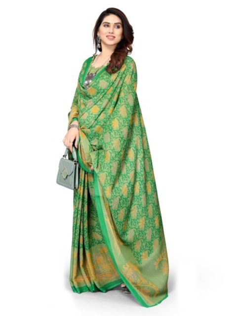 

Yashika Green & Yellow Floral Printed Georgette Saree
