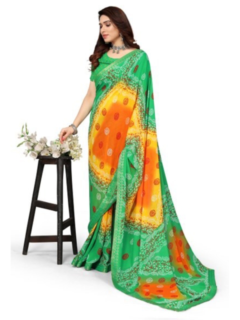 

Yashika Green & Yellow Floral Printed Saree With Unstiched Blouse