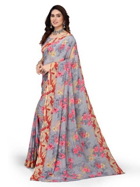 

Yashika Grey & Red Floral Saree
