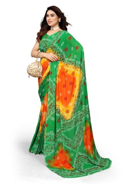 

Yashika Green & Yellow Floral Printed Georgette Saree