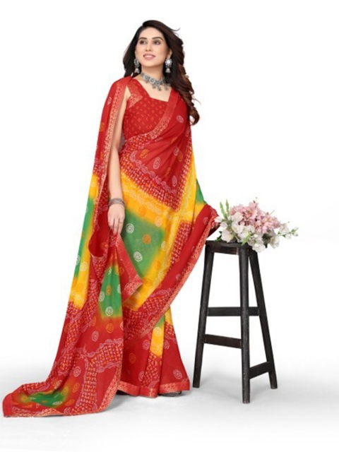 

Yashika Red & Yellow Bandhani Saree