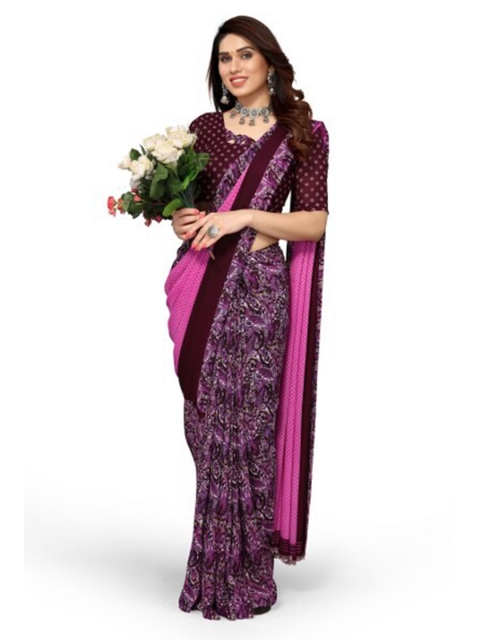 

Yashika Purple & Burgundy Floral Printed Saree With Unstiched Blouse