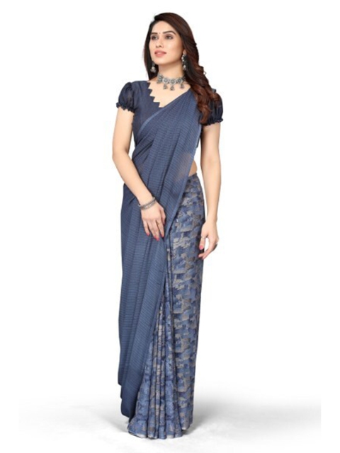 

Yashika Blue & Grey Floral Printed Saree