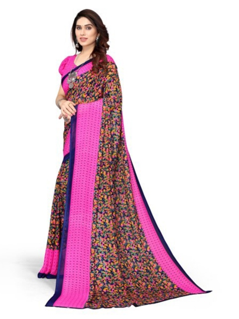 

Yashika Pink & Blue Floral Printed Georgette Saree