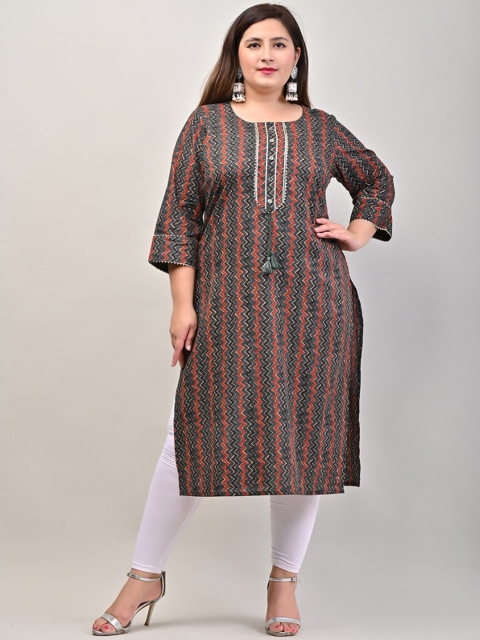 

Swasti Women Grey & Red Chevron Printed Kurta