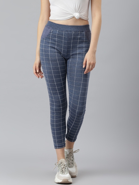 

Aarika Women Blue & White Checked Slim-Fit Tights