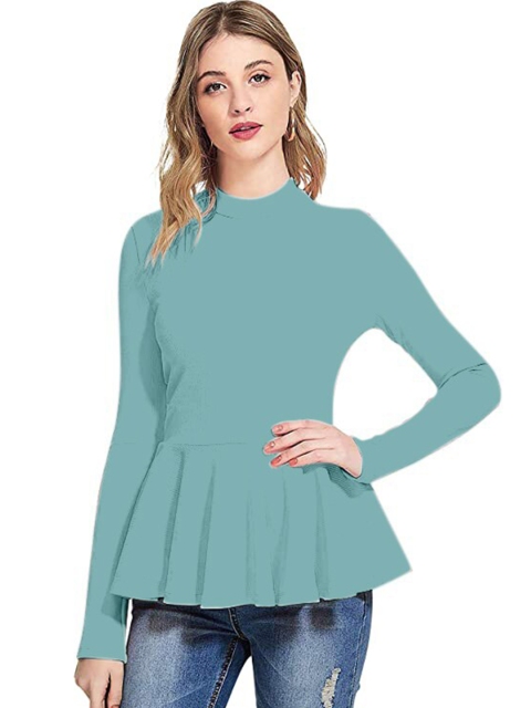 

LOOKFIELD Women Turquoise Blue Solid Peplum Top