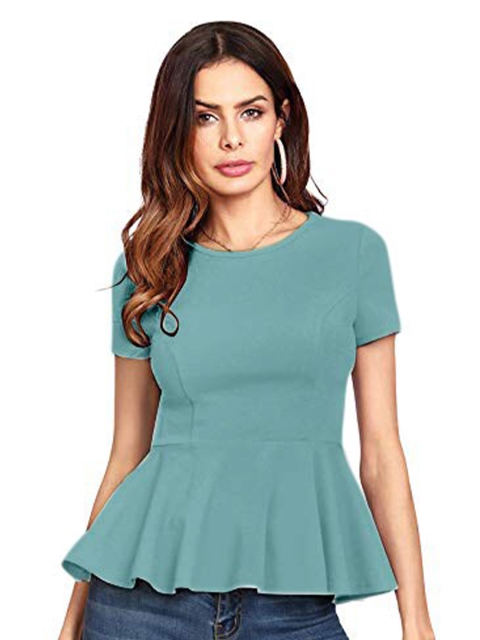 

LOOKFIELD Turquoise Blue Solid Peplum Top