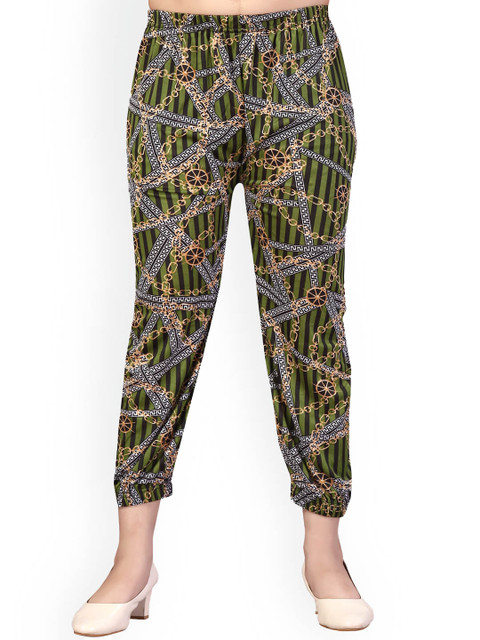 

Aarika Girls Green Printed Cotton Relaxed-Fit Harem Pants