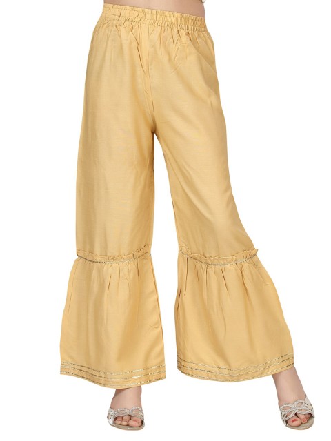 

Aarika Girls Beige & Gold-Toned Flared Handloom Palazzos