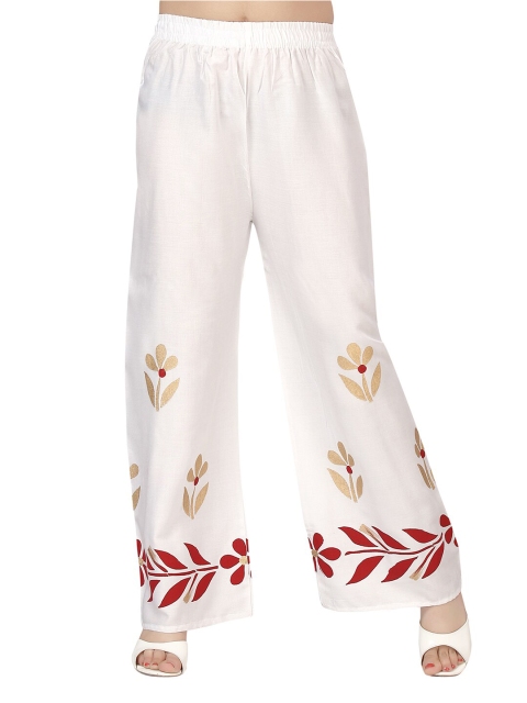 

Aarika Girls White & Red Floral Printed Handloom Palazzos