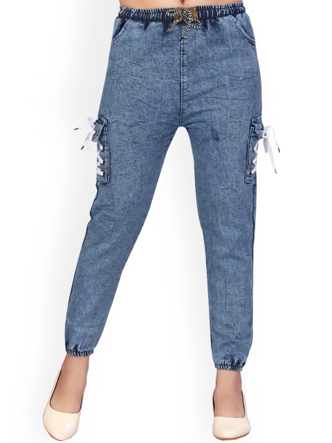 

Aarika Girls Blue Solid Relaxed-Fit Cotton Denim Joggers