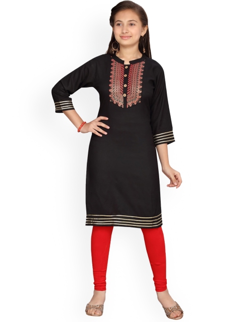 

Aarika Girls Pure Cotton Kurta with Churidar, Black